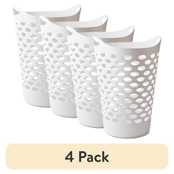 (4 pack) Mainstays Flexible Round Laundry Hamper, White Plastic