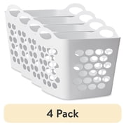 (4 pack) Mainstays Square Flexible Laundry Hamper with Handles, White Plastic
