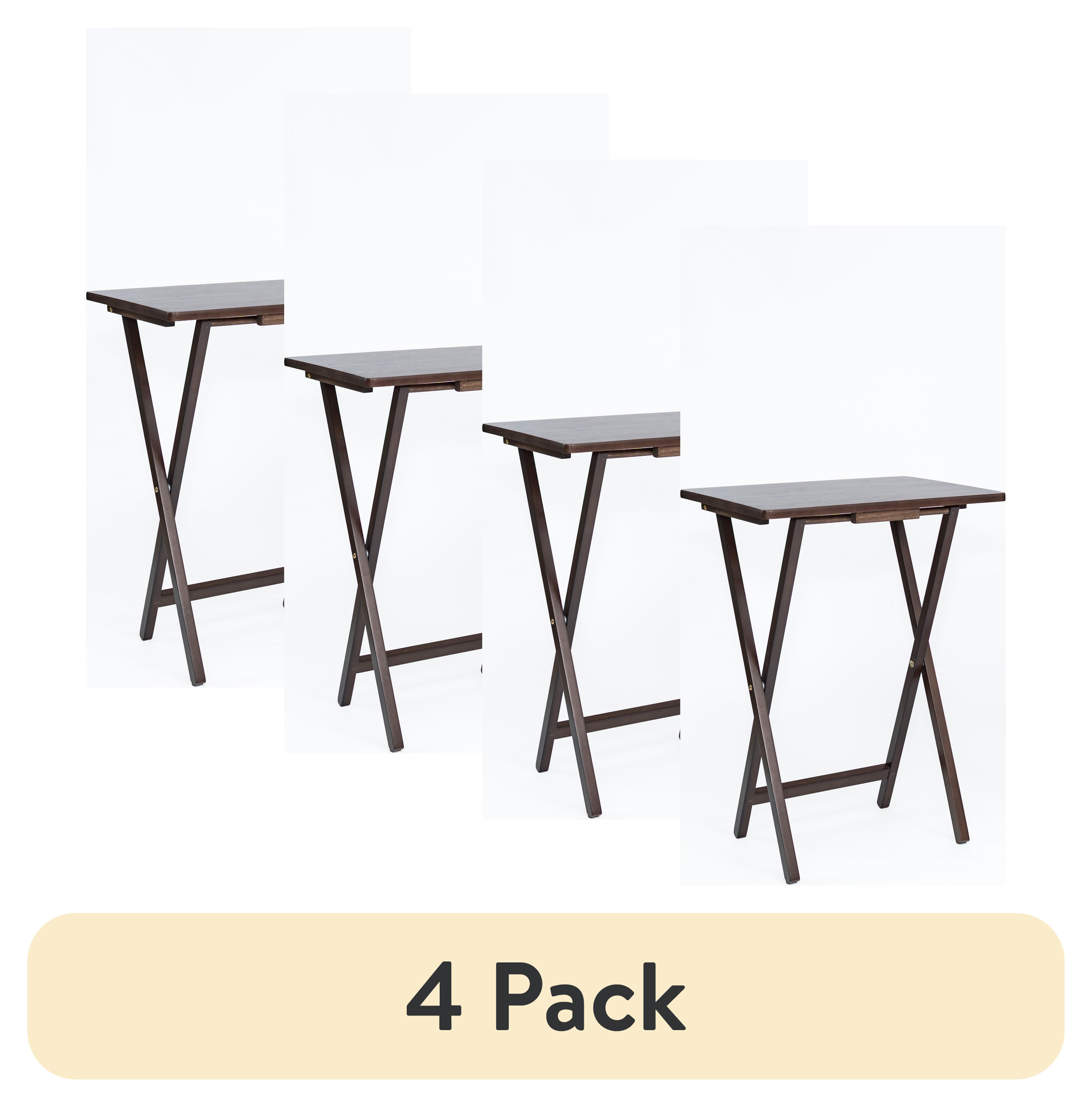 (4 pack) Mainstays TV Tray Table Set, 3-Piece with 2 Folding Rubberwood Trays and Storage Rack, Walnut