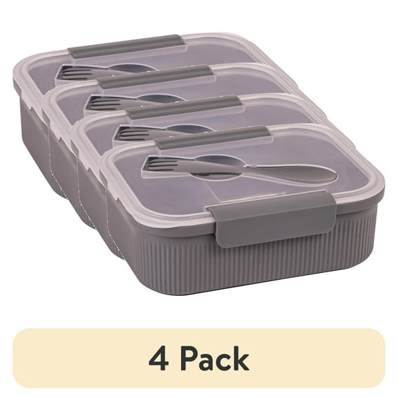 (4 pack) Mainstays Food Storage Container, Rectangle, Grey, 42oz Capacity