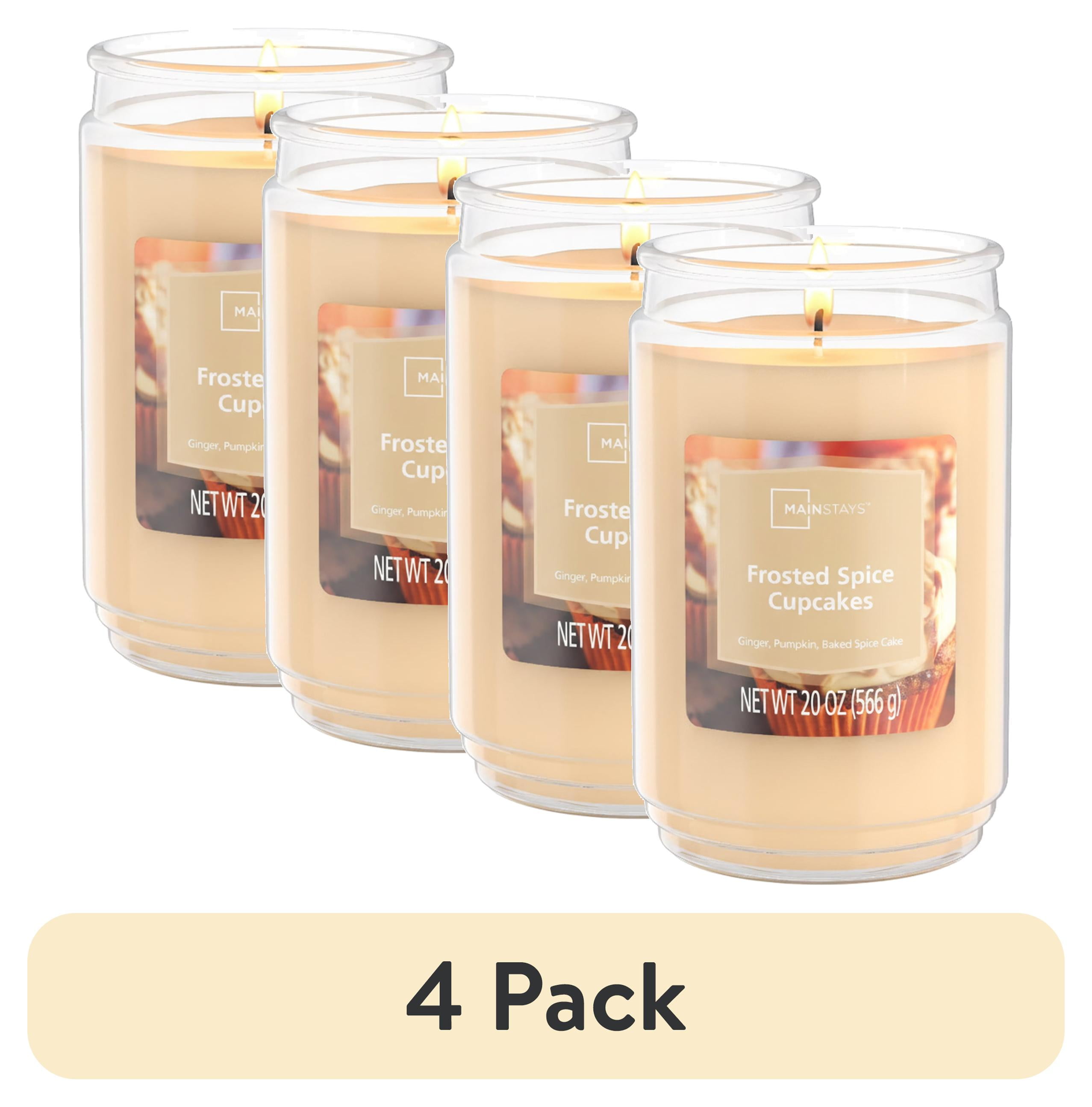 (4 pack) Mainstays Single-Wick Scented Glass Jar Candle, Frosted Spice Cupcakes, 20oz.