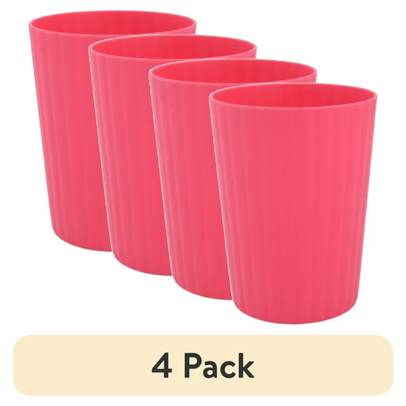 (4 pack) Mainstays Ribbed Fuchsia Pink Round Plastic Tumbler, 18-Ounce