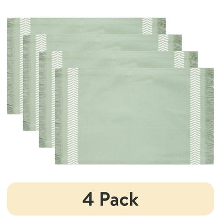 (4 pack) Mainstays Global Woven Cotton Table Place Mat - Hedge Green - 14" x 19", 1 Piece
