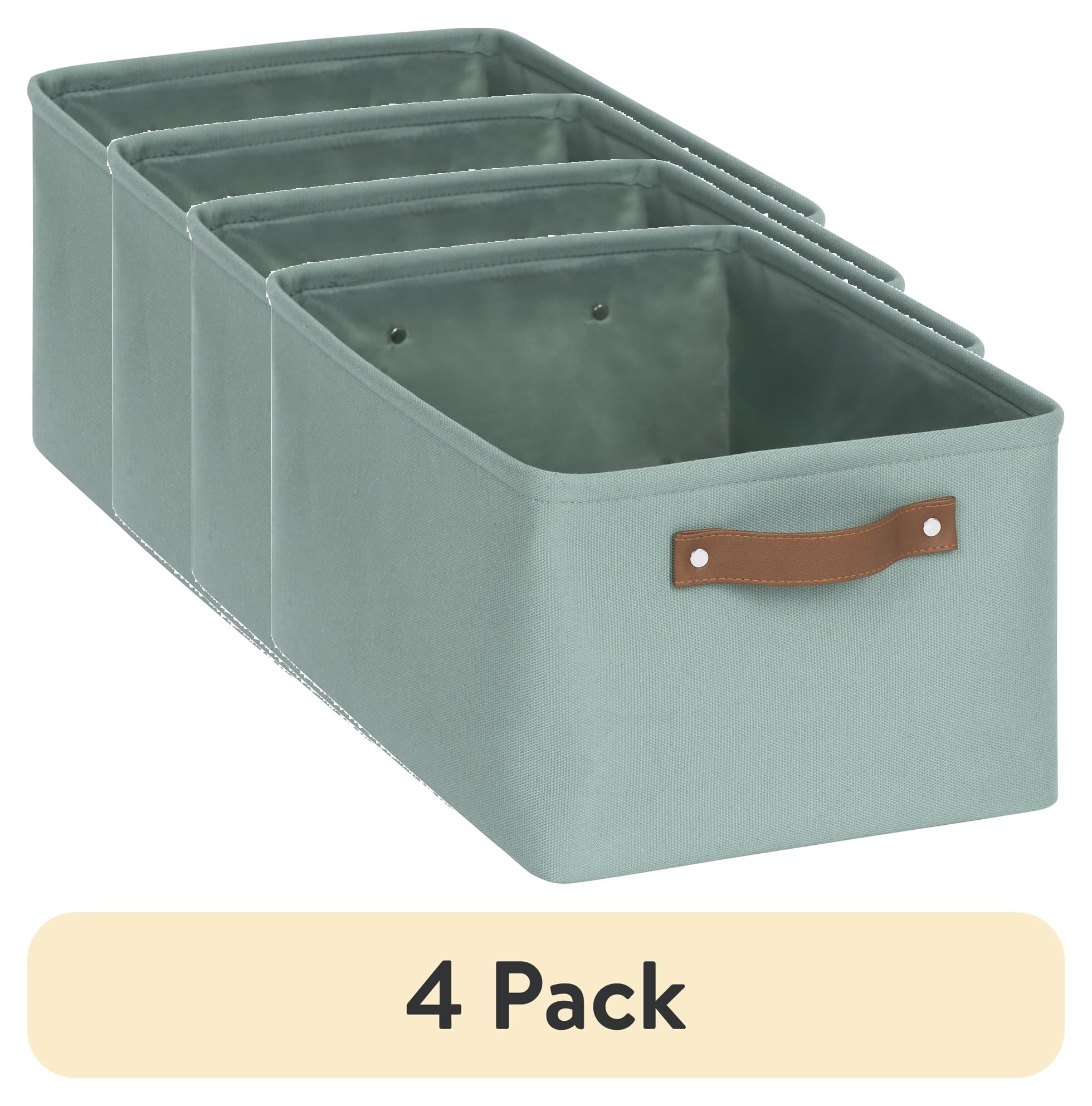 (4 pack) Mainstays Green Sage Canvas Fabric Decorative Storage Basket with Handles, 15 in x 8 in x 11 in