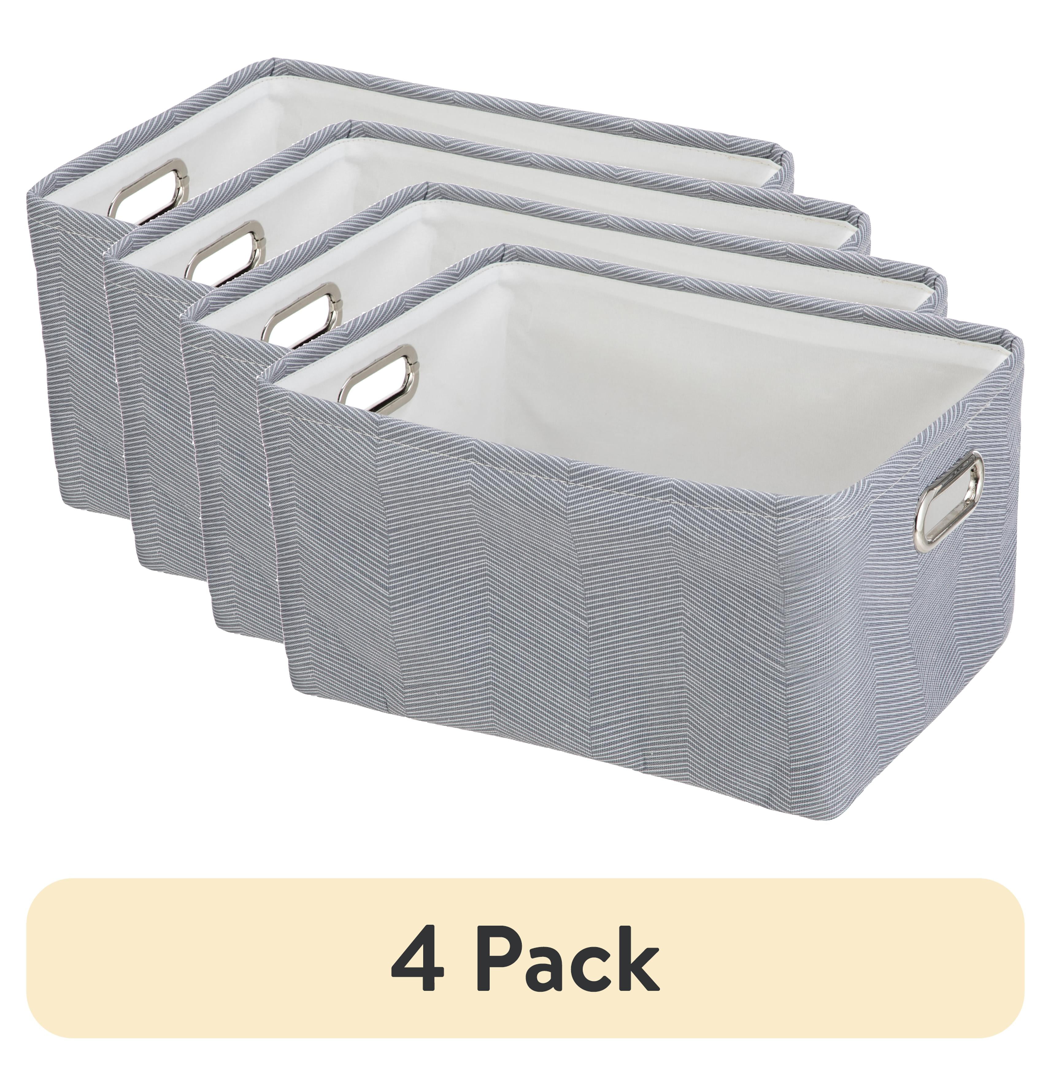 (4 pack) Mainstays Grey Herringbone Canvas Storage Basket with Handles