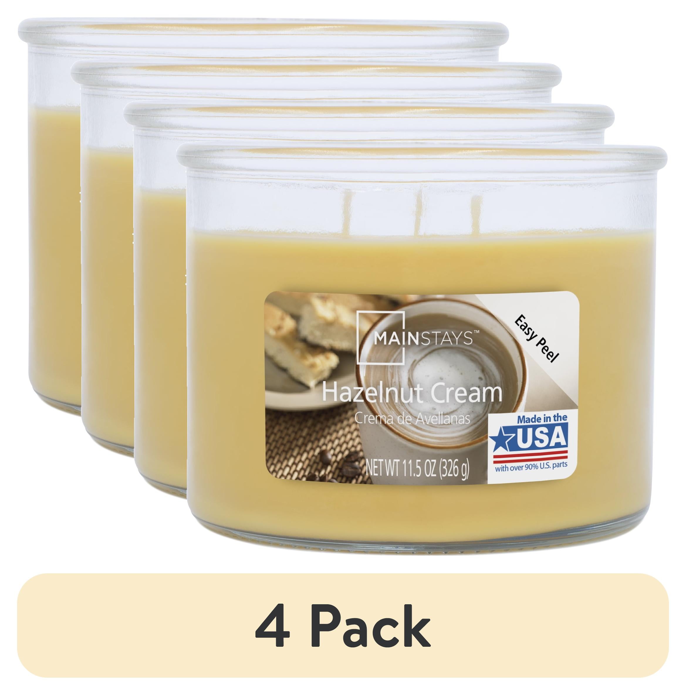 (4 pack) Mainstays Scented 3-Wick Glass Jar Candle, Hazelnut Cream, 11.5 oz