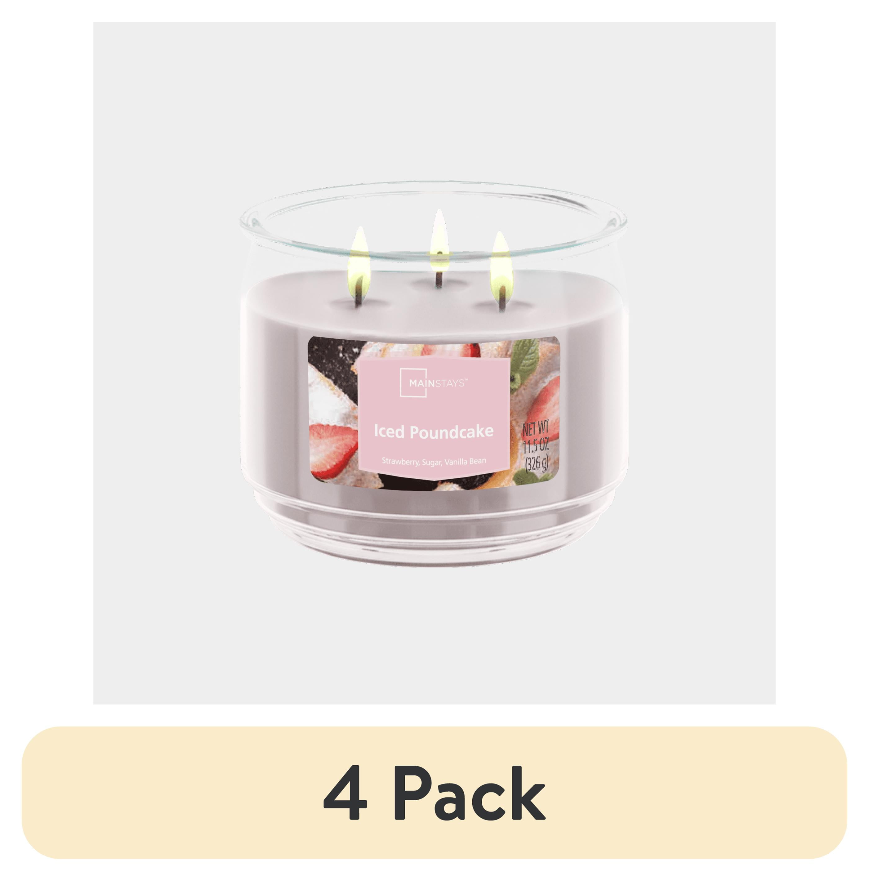 (4 pack) Mainstays 3-Wick Scented Glass Jar Candle, Iced Poundcake, 11.5oz.