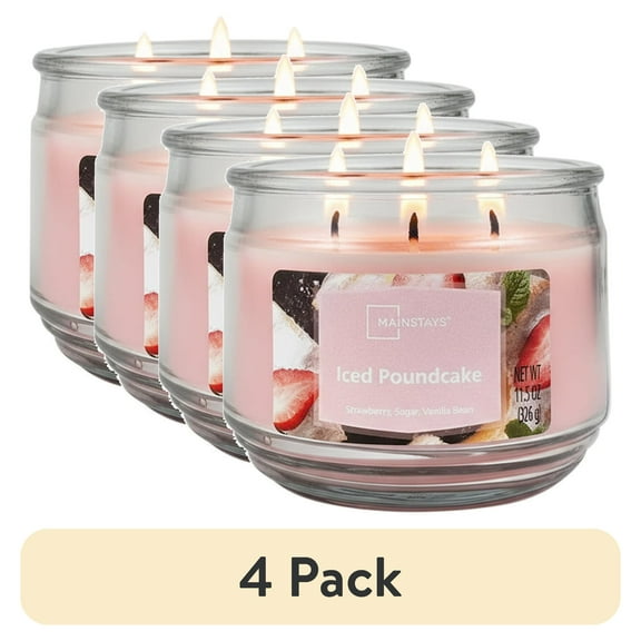 (4 pack) Mainstays 3-Wick Scented Glass Jar Candle, Iced Poundcake, 11.5oz.