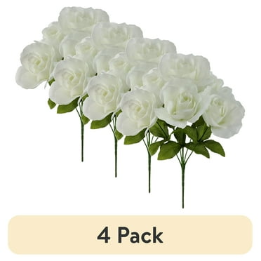 (4 pack) Mainstays Indoor Artificial Sweet Rose Flower Pick, White Color, Assembled Height: 14"