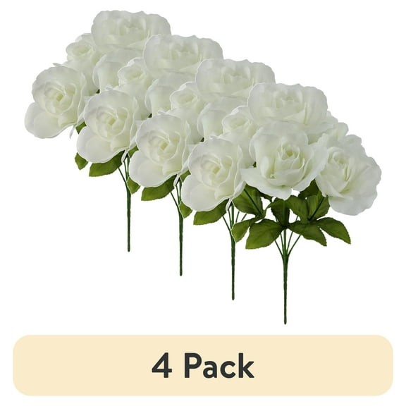 (4 pack) Mainstays Indoor Artificial Sweet Rose Flower Pick, White Color, Assembled Height: 14"