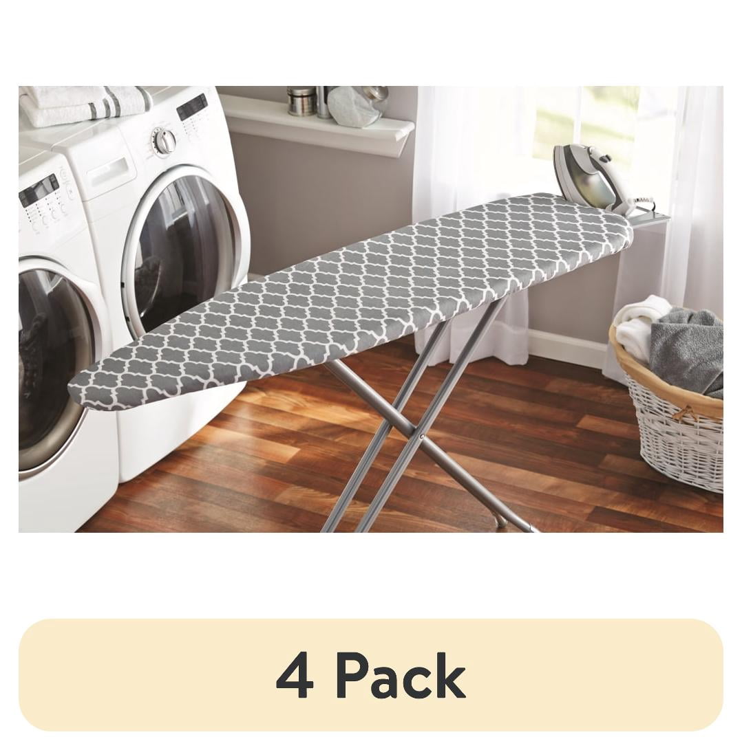 (4 pack) Mainstays Ironing Board Cover, 54 in x 15 in, Cotton with Felt Pad, Scorch Resistant, Gray/White Lattice, Cover Only