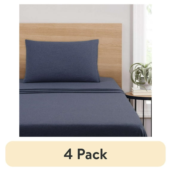 (4 pack) Mainstays Jersey Blue Cove, Pillowcase Set, Std. Queen, 2 Pieces