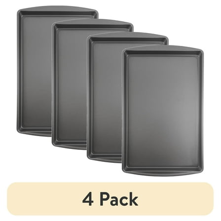 (4 pack) Mainstays Large Nonstick 17" x 11" Cookie Sheet Baking Pan, Cookie Sheet,  Rectangle, Gray