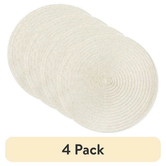 (4 pack) Mainstays Lava Polyester Round Table Placemat Vanilla 15" Round