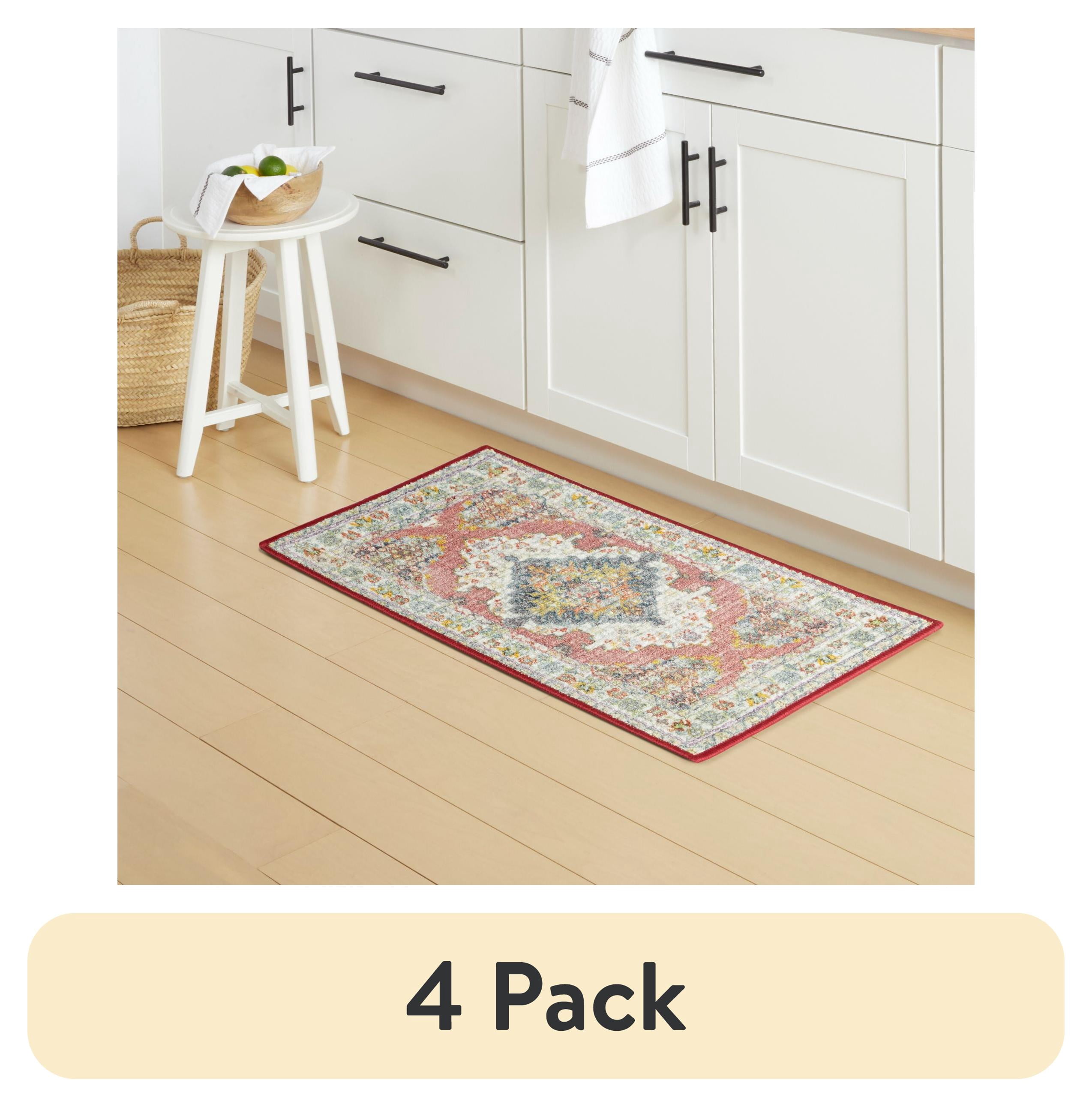 (4 pack) Mainstays Medallion Fabric Floor Mat, 18" x 27", Cream