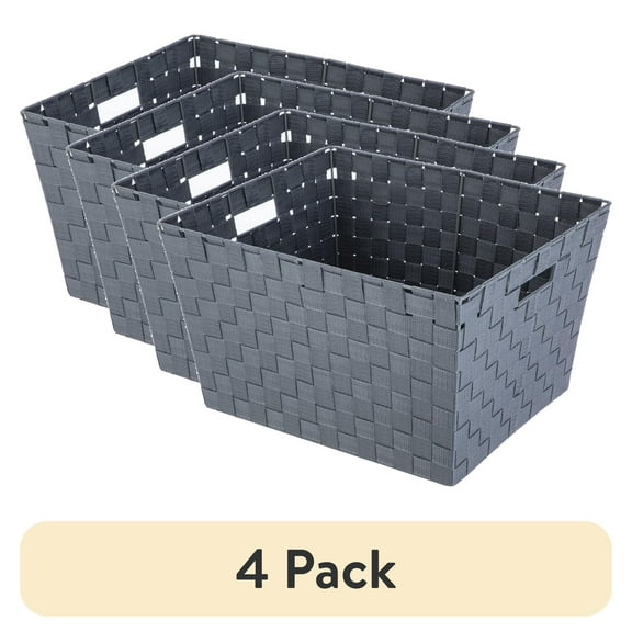 (4 pack) Mainstays Medium Gray Woven Fabric Decorative Storage Basket, 13 in x 8 in x 10 in