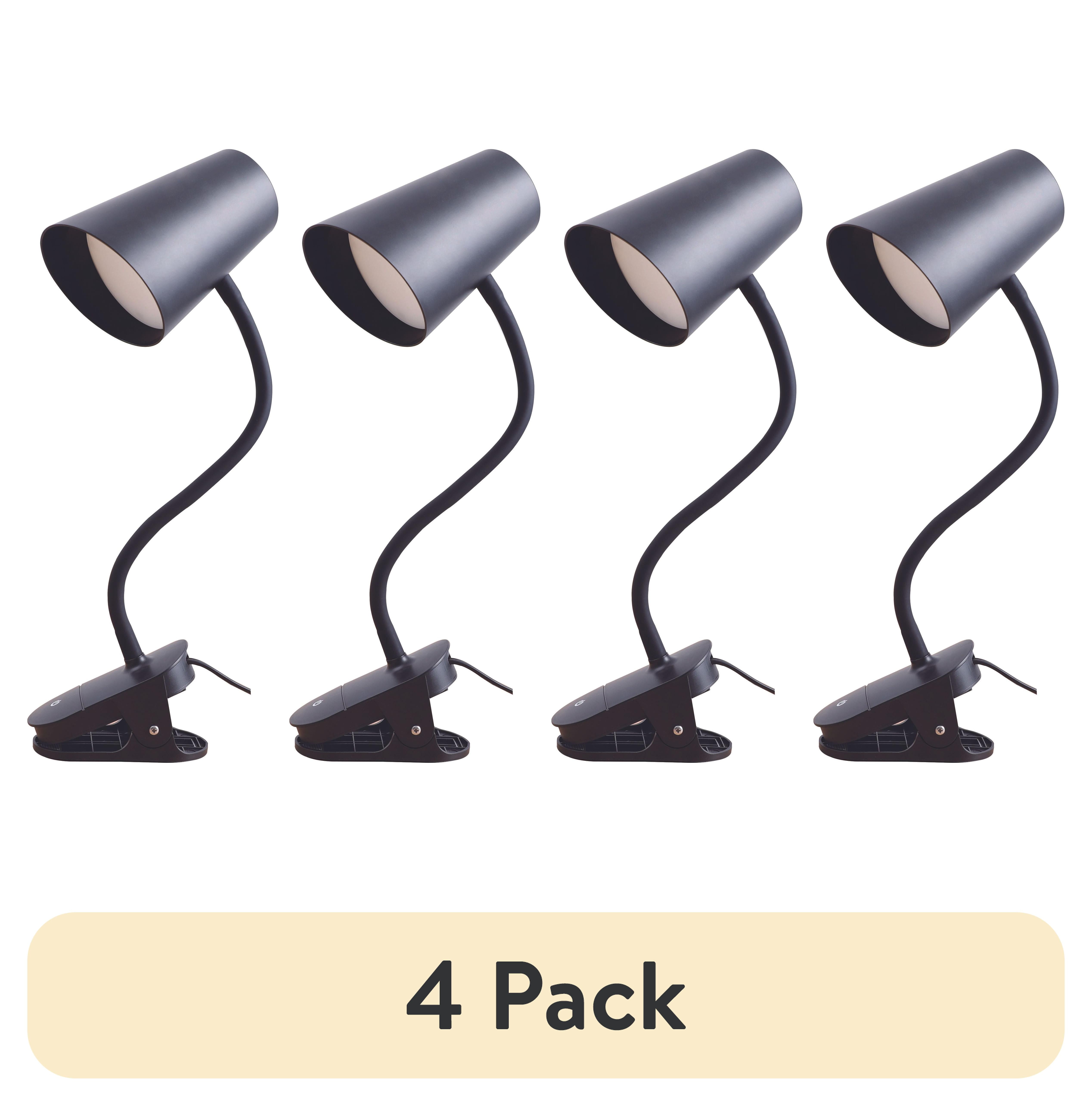 (4 pack) Mainstays Modern LED Light Gooseneck Clip Lamp, Black, Matte Finish, Suitable for All Ages