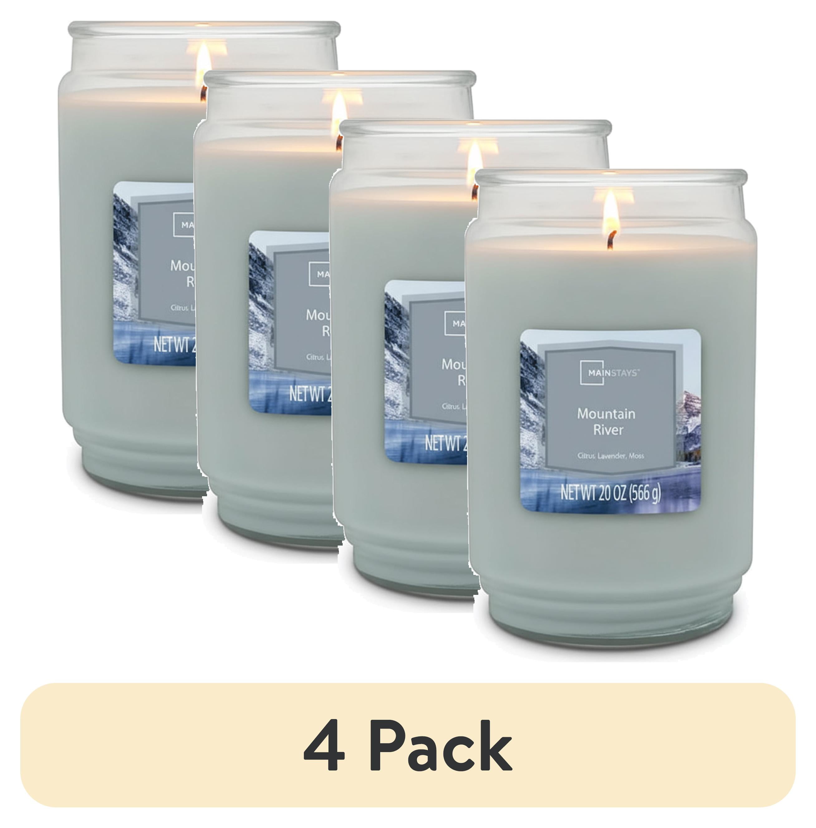 (4 pack) Mainstays Single-Wick Scented Glass Jar Candle, Mountain River, 20oz.