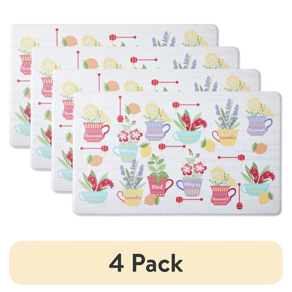 (4 pack) Mainstays Multicolor Kitchen Mat, Herbal Tea, 18"W x 30"L, 1 Piece