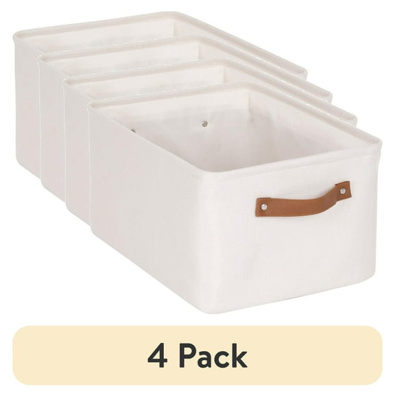 (4 pack) Mainstays Natural Canvas Fabric Decorative Storage Basket with Handles, 15 in x 8 in x 11 in