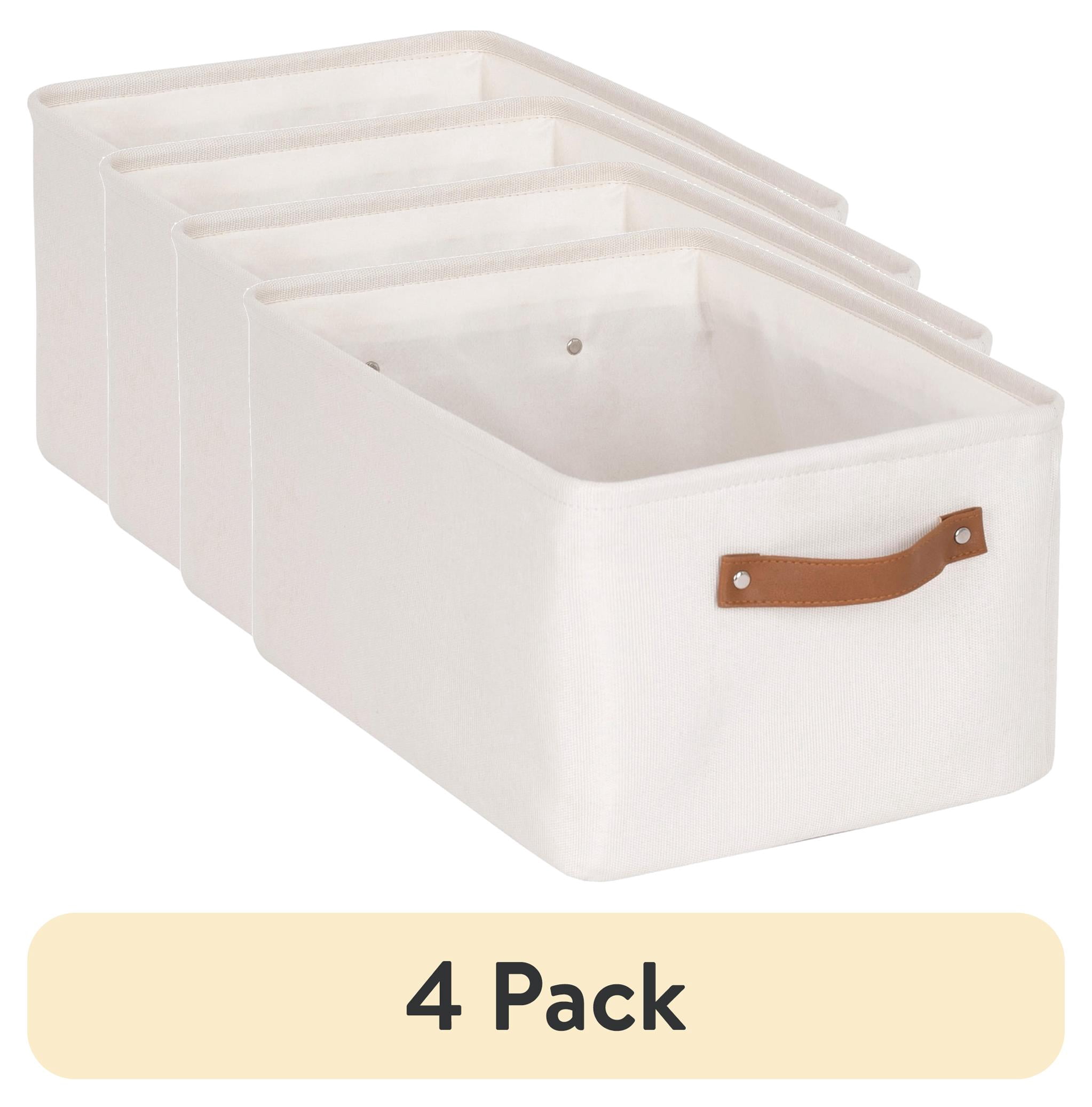 (4 pack) Mainstays Natural Canvas Fabric Decorative Storage Basket with Handles, 15 in x 8 in x 11 in
