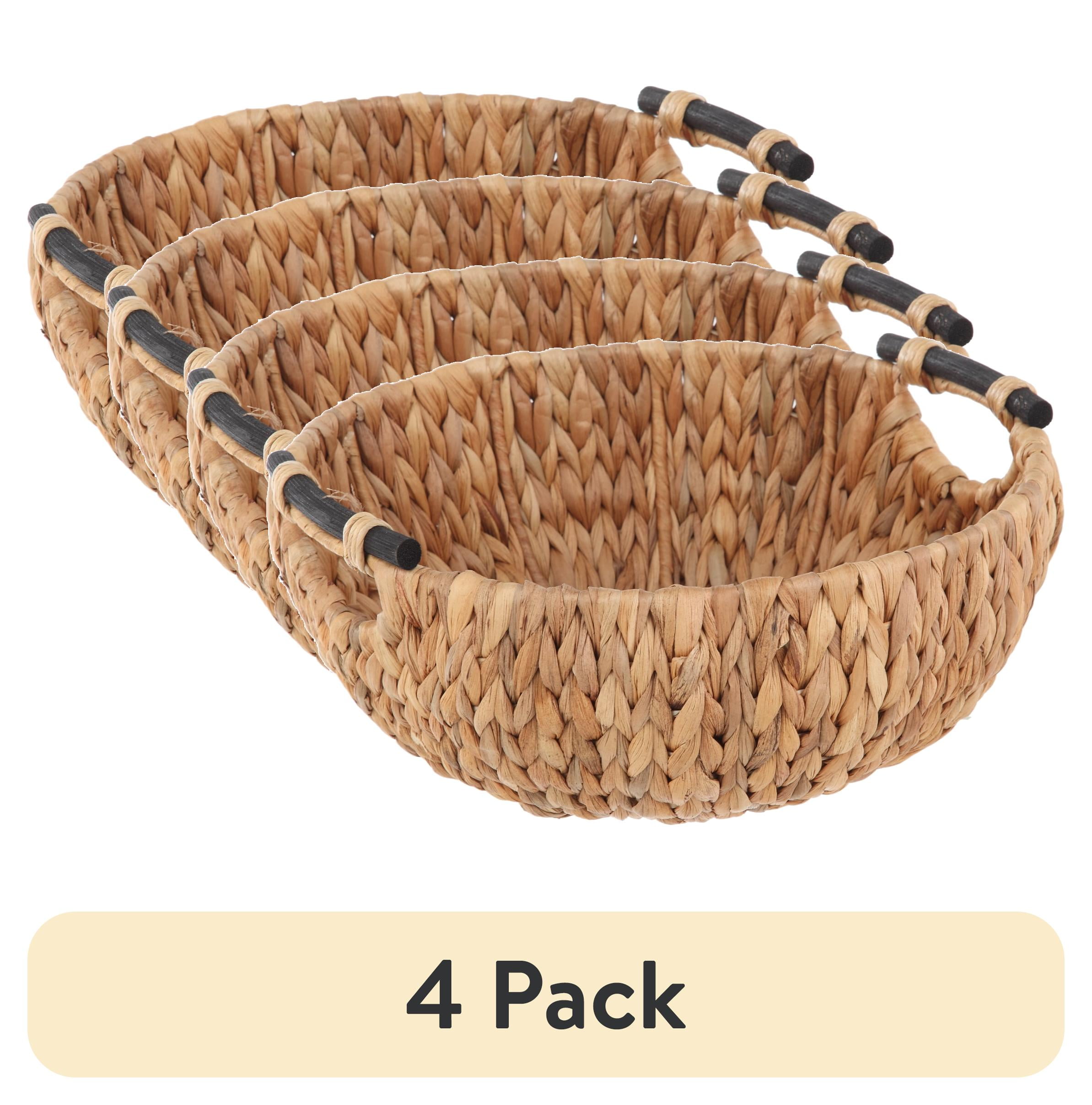 (4 pack) Better Homes & Gardens Natural Woven Water Hyacinth Decorative Bowl with Wooden Handles