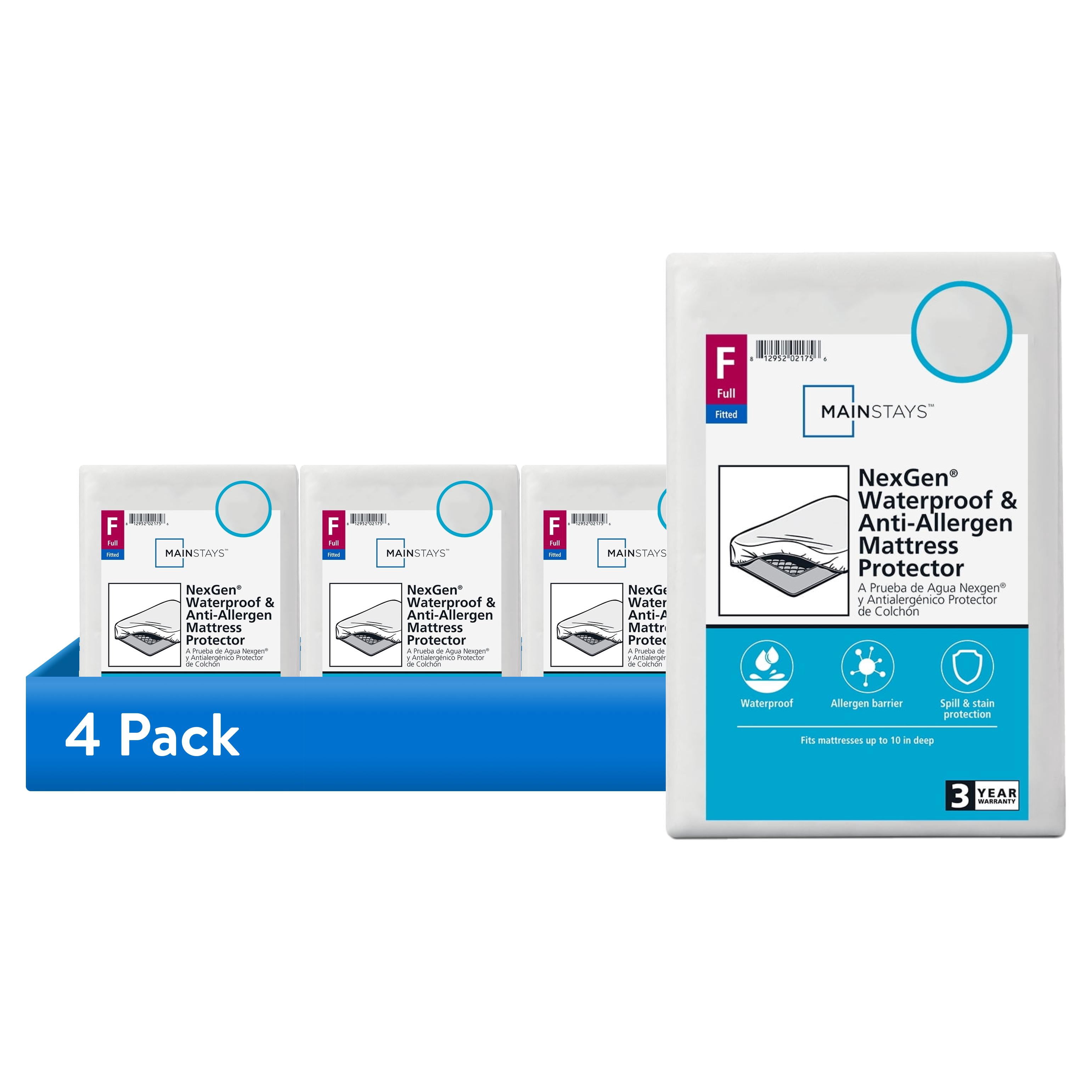 (4 pack) Mainstays NexGen Full Waterproof Fitted Mattress Protector