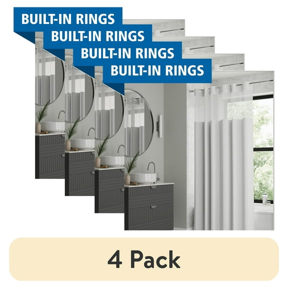 (4 pack) Mainstays Nolan Easy Hang Hookless Fabric Shower Curtain with View, 70" x 74", White