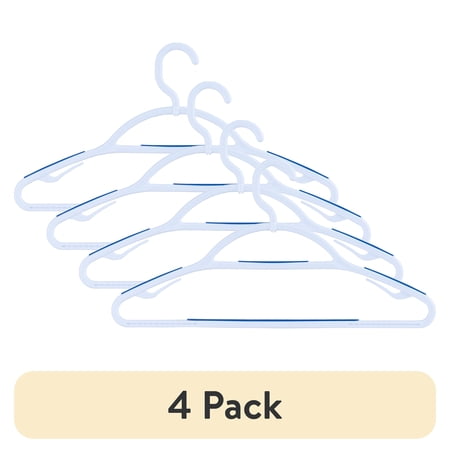 (4 pack) Mainstays Non-Slip Clothing Hangers, 5 Pack, Swivel Neck, White & Blue, Adult, Durable Plastic
