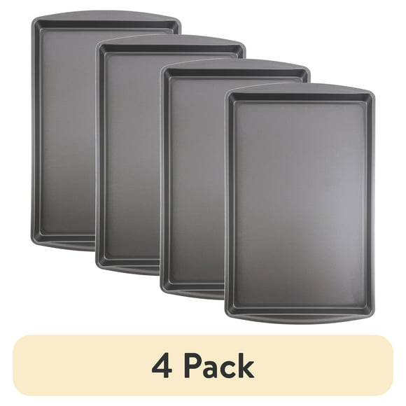 (4 pack) Mainstays Nonstick 15" x 10.3" x 0.7" Medium Cookie Pan, Rectangle, Gray