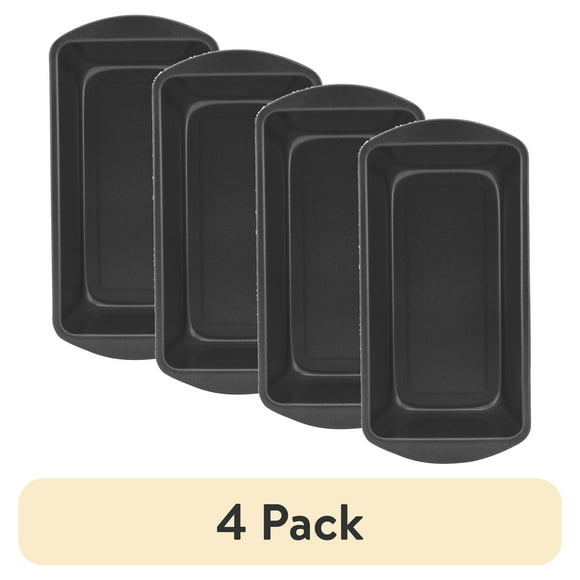 (4 pack) Mainstays Nonstick 8.4" x 4.4" x 2.4" Loaf Pan, Meatloaf and Bread Pan, Dark Gray
