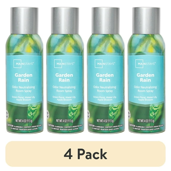 (4 pack) Mainstays Odor Neutralizing Room Spray, Garden Rain Air Freshner, 4 oz
