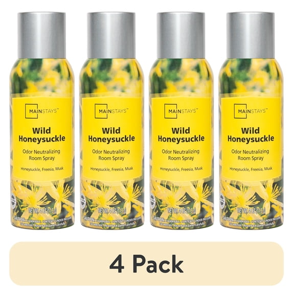 (4 pack) Mainstays Odor Neutralizing Room Spray, Wild Honeysuckle Air Freshner, 4 oz.