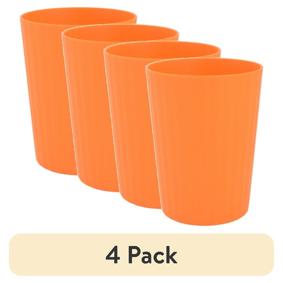 (4 pack) Mainstays - Orange Round Plastic Tumbler, Ribbed, 18-Ounce