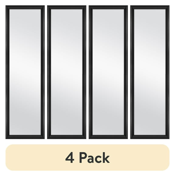 (4 pack) Mainstays Over-The-Door Mirror with hardware, 14.25IN X 50.25IN, Black