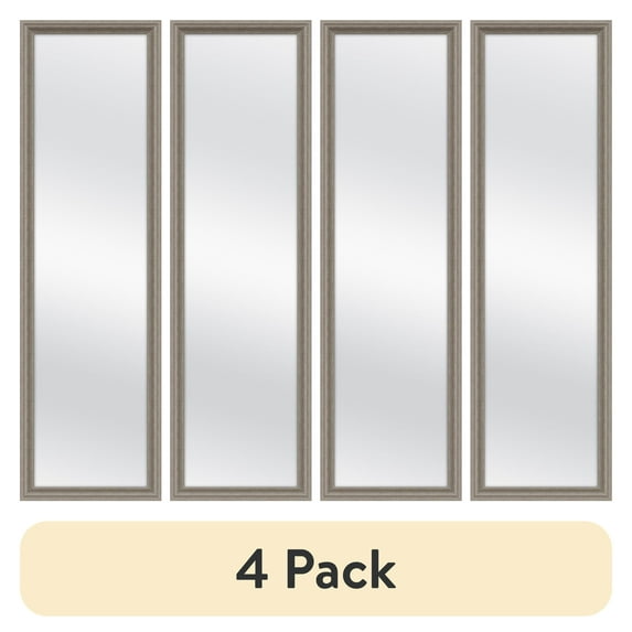(4 pack) Mainstays Over-The-Door Mirror with hardware, 14.25IN X 50.25IN, Rustic Grey