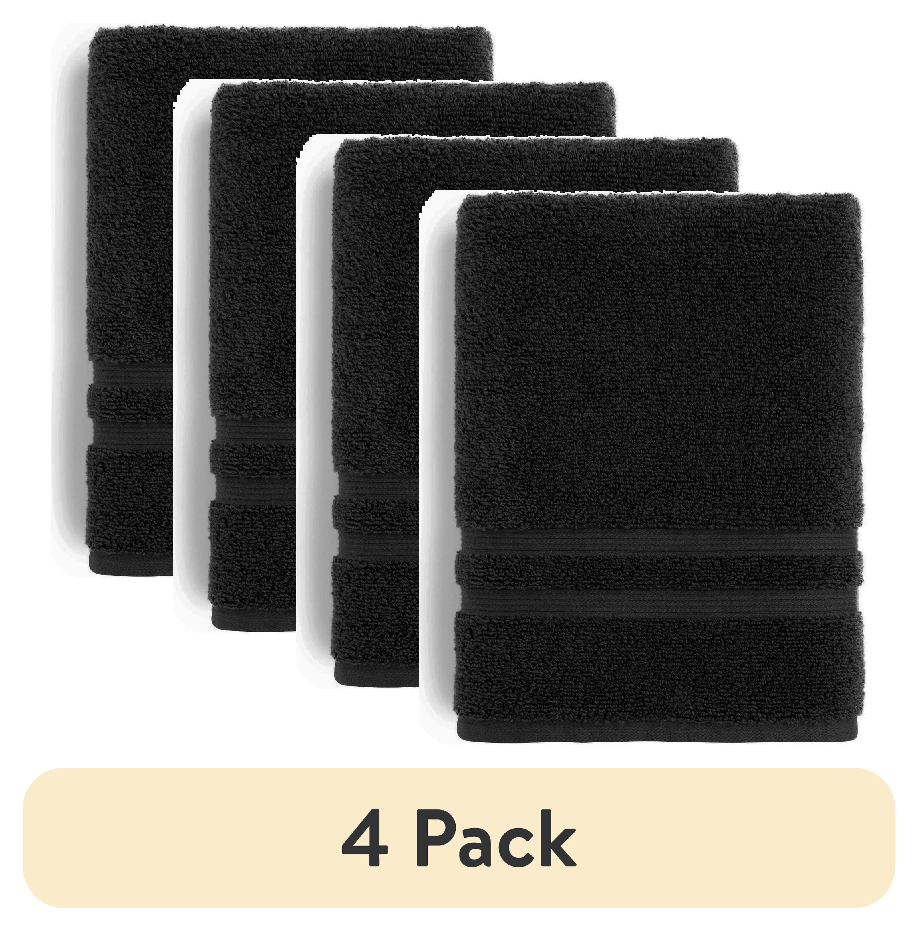 (4 pack) Mainstays Performance Cotton Bath Towel, Quick Dry, Fade Resistant, Black