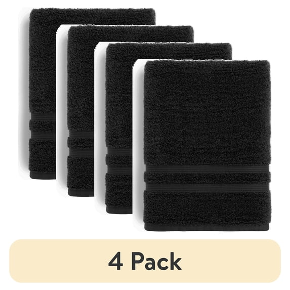 (4 pack) Mainstays Performance Cotton Bath Towel, Quick Dry, Fade Resistant, Black