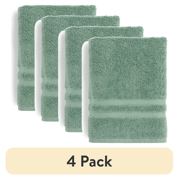 (4 pack) Mainstays Performance Bath Towel, Quick Dry, Fade Resistant, Green Sage