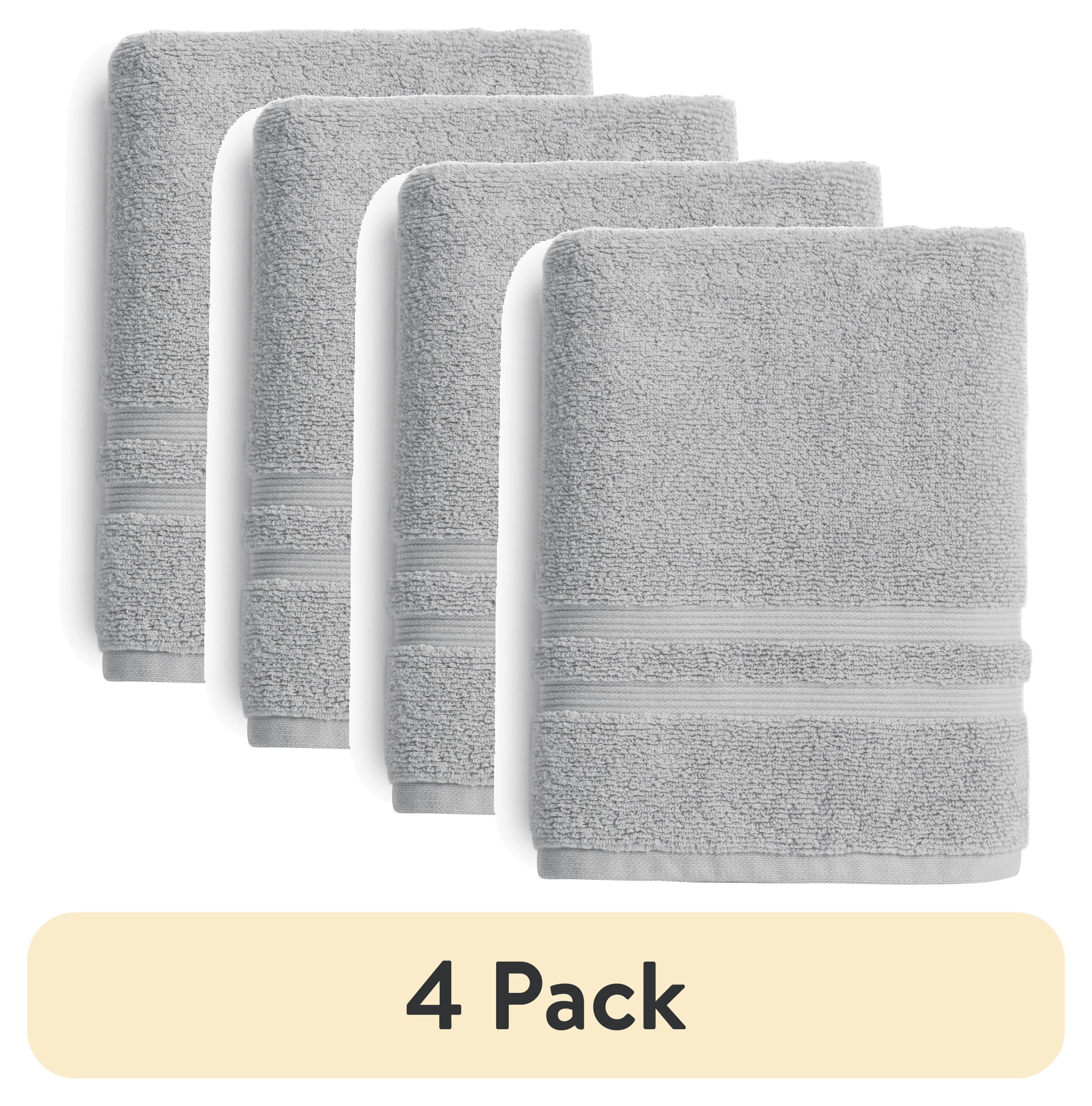 (4 pack) Mainstays Performance Bath Towel, 30 in x 54 in, Soft Silver