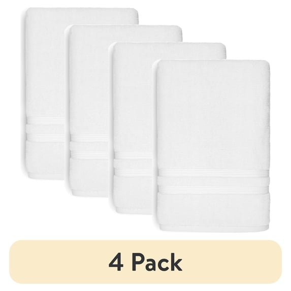 (4 pack) Mainstays Performance Cotton Bath Towel, Quick Dry, Fade Resistant, White