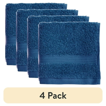 (4 pack) Mainstays Performance Solid Washcloth, 12" x 12", Indigo