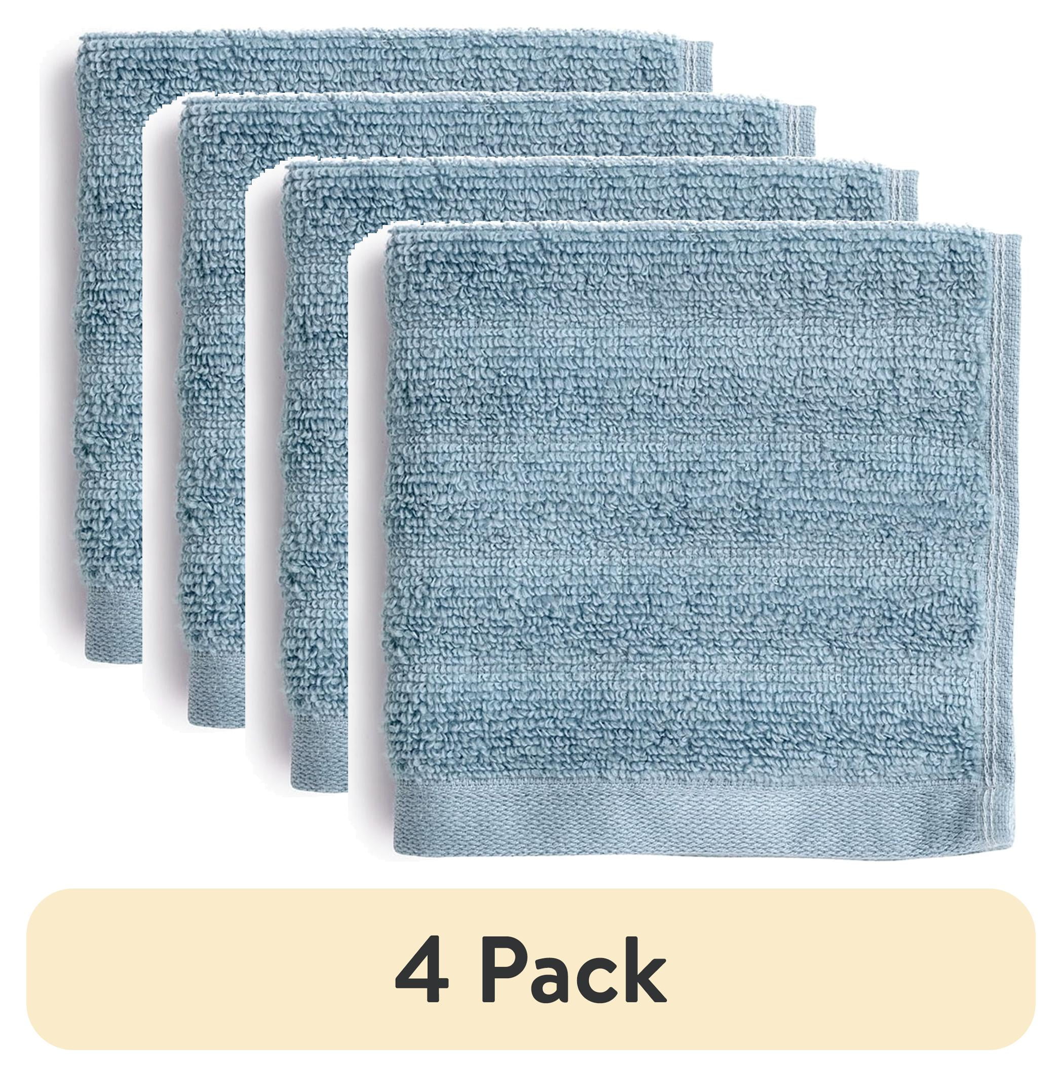 (4 pack) Mainstays Performance Cotton Washcloth, Super Soft Quick Dry Fade Resistant, Textured Blue
