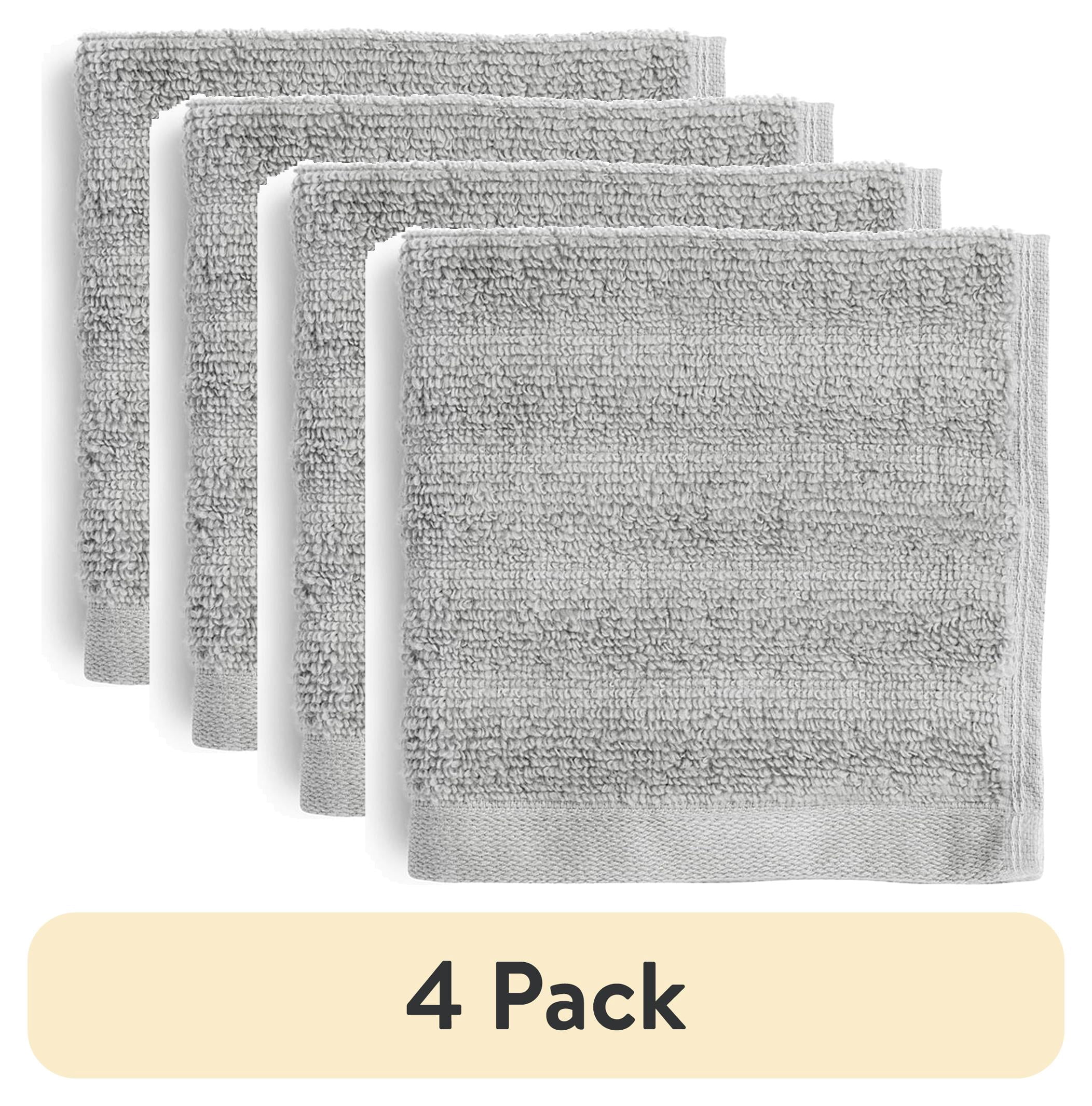 (4 pack) Mainstays Performance Cotton Washcloth, Super Soft Quick Dry Fade Resistant, Textured Silver