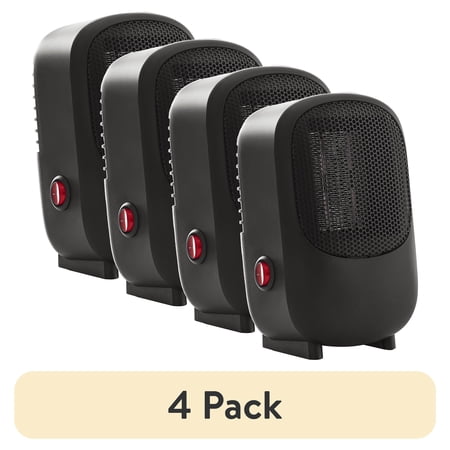 (4 pack) Mainstays Personal Electric Ceramic Heater 400W for Inside, Portable Electric Heater for Home, PTC Ceramic for Fast Safe Energy Efficiency, Black