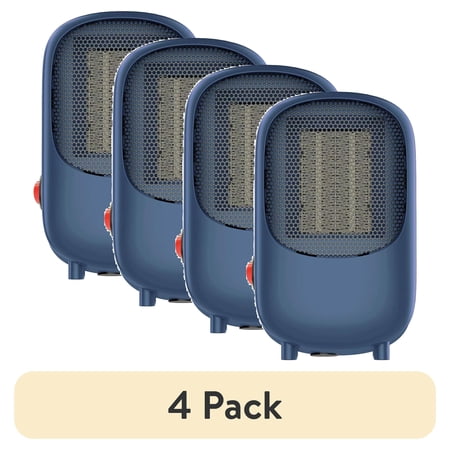 (4 pack) Mainstays Personal Electric Ceramic Heater 400W for Inside, Portable Electric Heater for Home, PTC Ceramic for Fast Safe Energy Efficiency, Blue