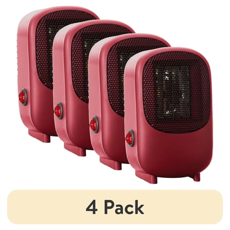 (4 pack) Mainstays Personal Electric Ceramic Heater 400W for Inside, Portable Electric Heater for Home, PTC Ceramic for Fast Safe Energy Efficiency, Red