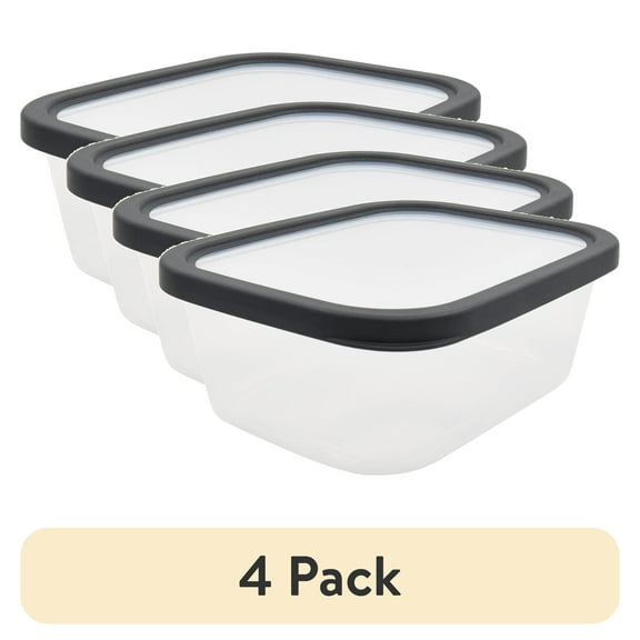 (4 pack) Mainstays Plastic Durable Gray Food Storage Container 8 Cup 2 Count