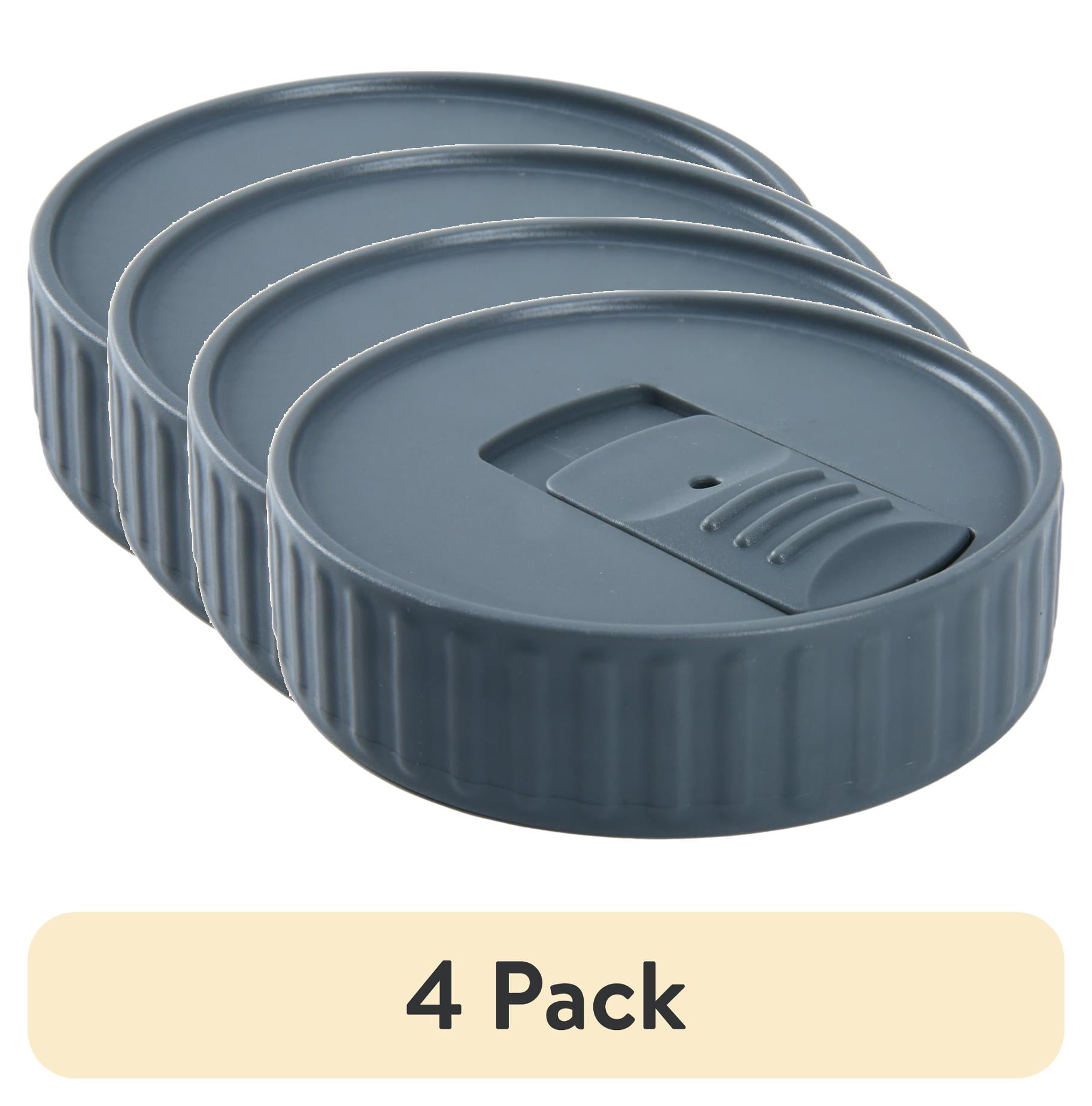 (4 pack) Mainstays BPA-Free Plastic Mason Jar Lids for Drinking – Dishwasher Safe Gray Canning Jar Lids