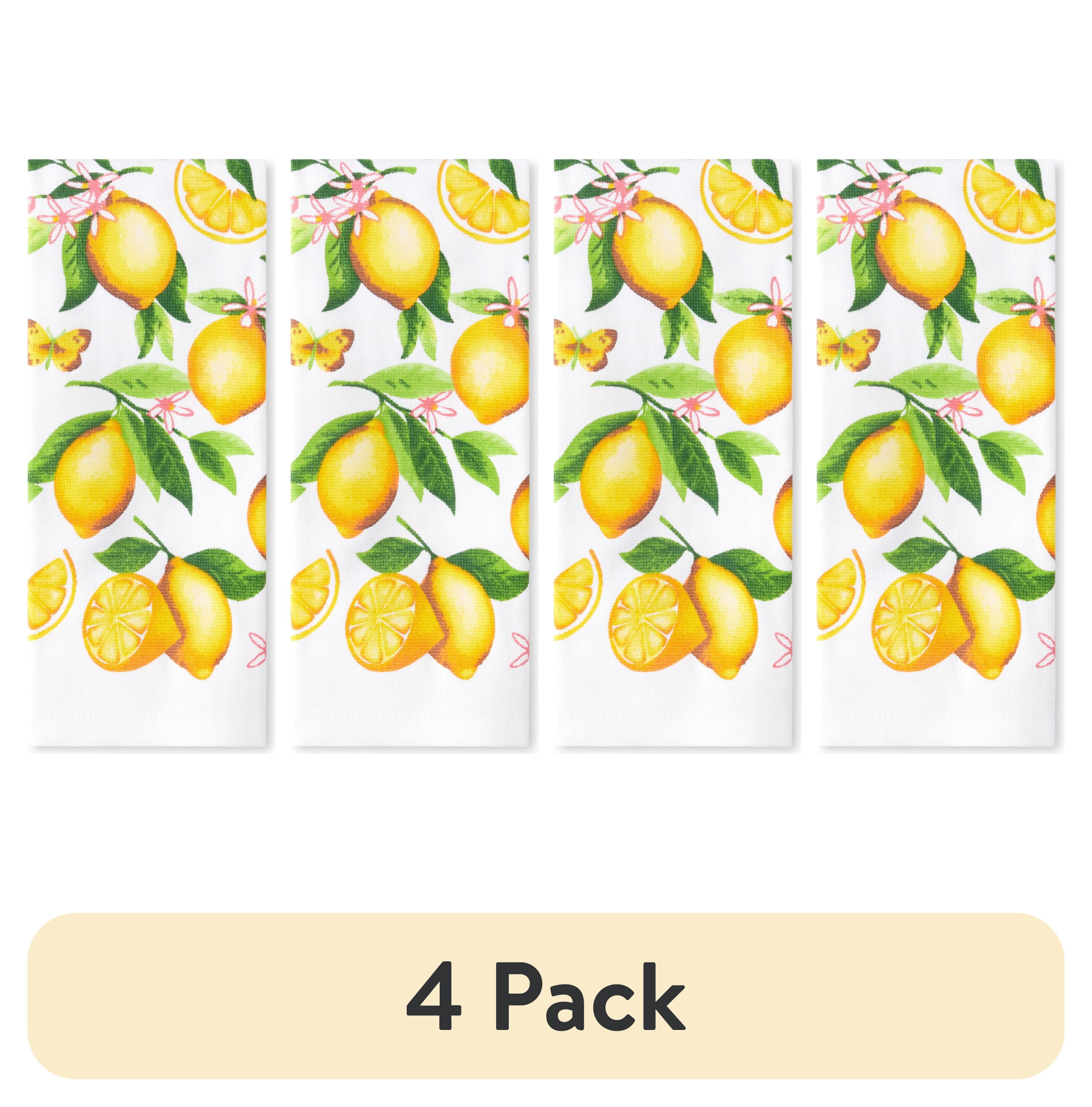 (4 pack) Mainstays Printed Cotton Kitchen Towel, Lemons, 15 in x 25 in, 1 Piece